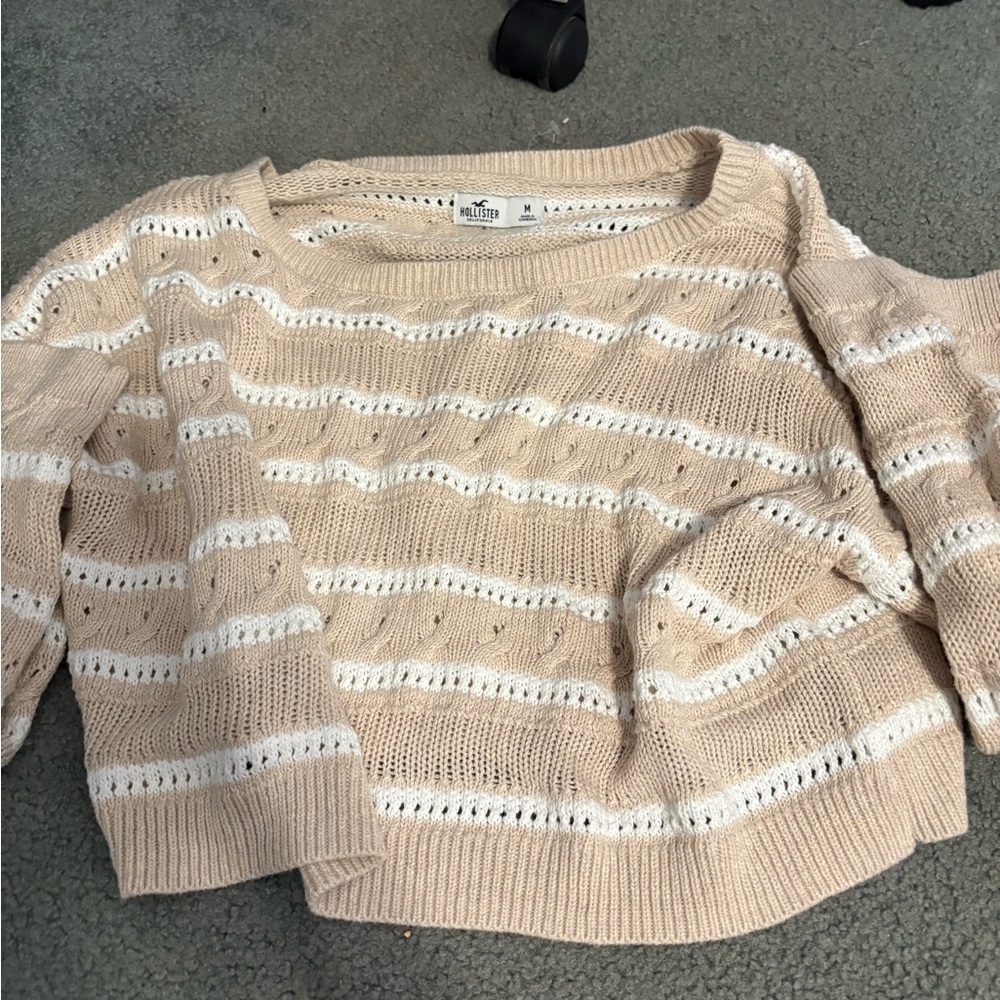 Hollister Beige and White Striped Sweater